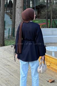 Lamelif Kol Biyeli Sweat Koyu Lacivert