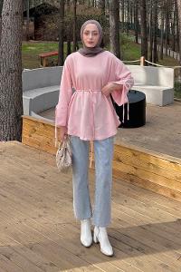 Lamelif Kol Biyeli Sweat Pudra