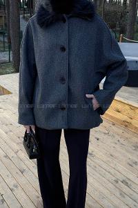 Lamelif Kürk Yakalı Kaban Antrasit