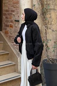 Lamelif Nakış Detaylı Mont Siyah