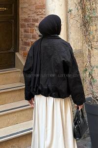 Lamelif Nakış Detaylı Mont Siyah