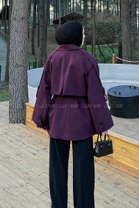 Claret Red Long Arm Viscose Fabric Elastan Polyester Trench Coat