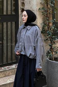 Gray Shirt Collar Long Arm Suede Jacket