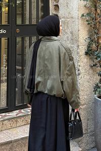 Lamelif Omuz Apoletli Süet Ceket Haki