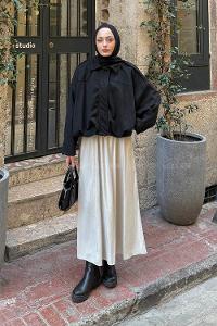 Lamelif Omuz Apoletli Süet Ceket Siyah