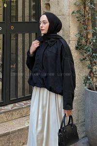 Lamelif Omuz Apoletli Süet Ceket Siyah