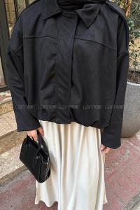 Lamelif Omuz Apoletli Süet Ceket Siyah