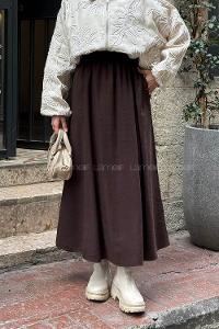 Lamelif Tensel Tesettür Etek Acı Kahve