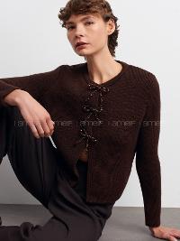 Lamelif Dilvin Fiyonk Detaylı Triko Hırka-Acı Kahve