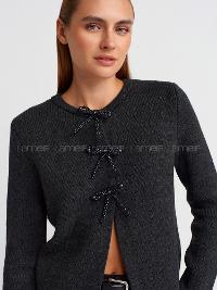 Lamelif Dilvin Fiyonk Detaylı Triko Hırka-Antrasit