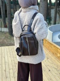 Lamelif Gümüş Fermuarlı Suni Deri Sırt Çantası