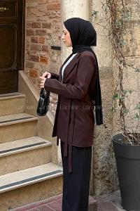 Lamelif Bağlama Detaylı Ceket Acı Kahve