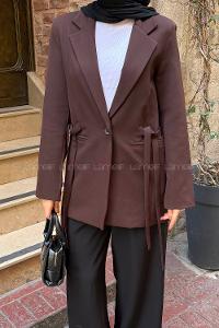 Lamelif Bağlama Detaylı Ceket Acı Kahve