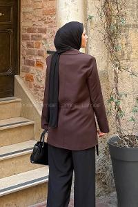 Lamelif Bağlama Detaylı Ceket Acı Kahve