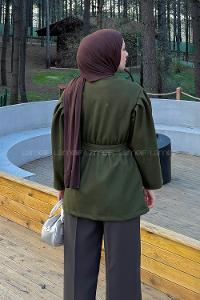 Lamelif Bel Lastikli Bağlama Detaylı Ceket Haki