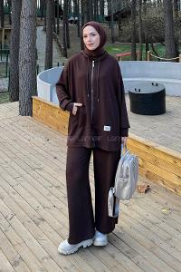 Lamelif Fermuarlı Kapüşonlu Oysho Takım Acı Kahve