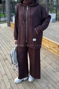 Lamelif Fermuarlı Kapüşonlu Oysho Takım Acı Kahve