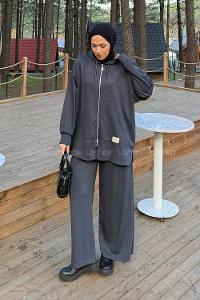 Lamelif Fermuarlı Kapüşonlu Oysho Takım Antrasit