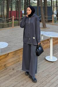 Lamelif Fermuarlı Kapüşonlu Oysho Takım Antrasit