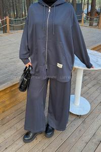 Lamelif Fermuarlı Kapüşonlu Oysho Takım Antrasit