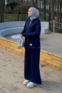 Lamelif Fermuarlı Kapüşonlu Oysho Takım Lacivert