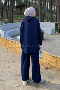 Lamelif Fermuarlı Kapüşonlu Oysho Takım Lacivert