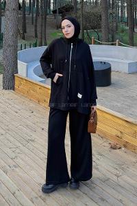 Black Hood Neck Long Arm Cotton Regular Trousers Comfortable Suit