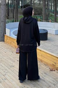 Black Hood Neck Long Arm Cotton Regular Trousers Comfortable Suit