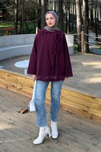 Plum Long Arm Polyester Rayon Trench Coat