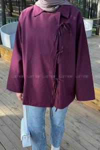 Plum Long Arm Polyester Rayon Trench Coat