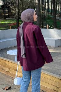 Plum Long Arm Polyester Rayon Trench Coat