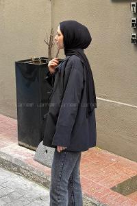 Lamelif Fiyonk Detaylı Trençkot Siyah