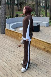 Bitter Brown Crew Neck Long Arm Modal Viscose Regular Trousers Comfortable Suit