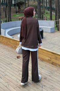 Bitter Brown Crew Neck Long Arm Modal Viscose Regular Trousers Comfortable Suit