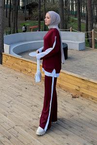 Claret Red Crew Neck Long Arm Modal Viscose Regular Trousers Comfortable Suit