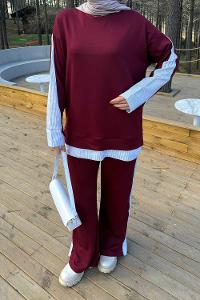 Claret Red Crew Neck Long Arm Modal Viscose Regular Trousers Comfortable Suit