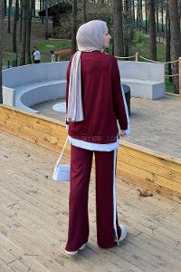 Claret Red Crew Neck Long Arm Modal Viscose Regular Trousers Comfortable Suit