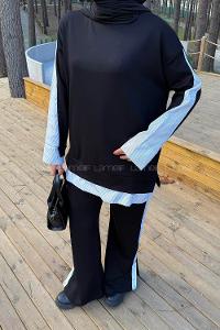 Black Crew Neck Long Arm Modal Viscose Regular Trousers Comfortable Suit