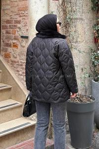 Lamelif Kürk Yaka Şişme Mont Siyah