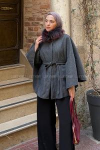Lamelif Kürk Yakalı Panço Antrasit