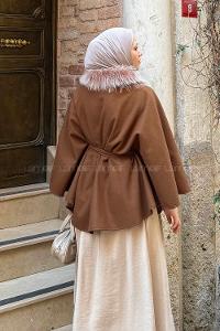 Lamelif Kürk Yakalı Panço Taba