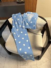 Lamelif Mavi Kalp Desenli Pijama Takımı