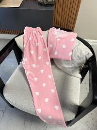 Lamelif Pembe Kalp Detaylı Pijama Takımı