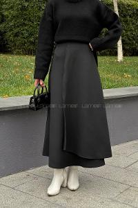 Lamelif Bağlama Detaylı Scuba Etek Siyah