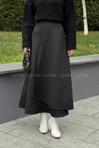 Lamelif Bağlama Detaylı Scuba Etek Siyah