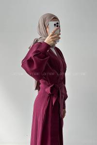 Lamelif Bağlama Detaylı Tesettür Elbise Bordo