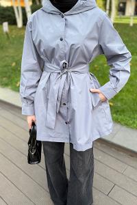 Gray Hood Neck Long Arm Raincoat
