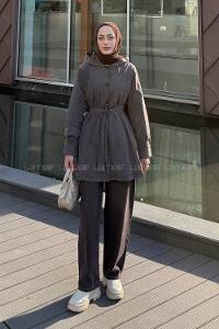 Soft Brown Hood Neck Long Arm Raincoat