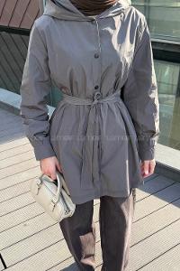 Soft Brown Hood Neck Long Arm Raincoat
