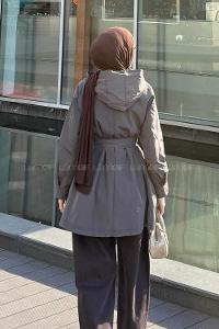 Soft Brown Hood Neck Long Arm Raincoat
